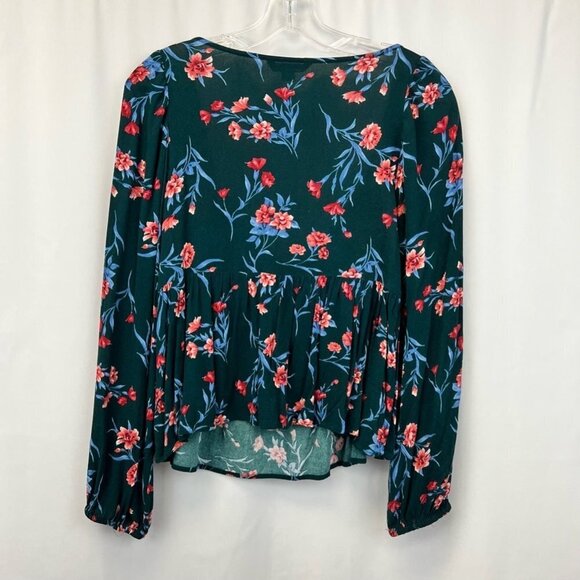 American Eagle Womens Blouse Multicolor Floral Long Sleeve V Neck Tie Pullover M - Picture 5 of 11